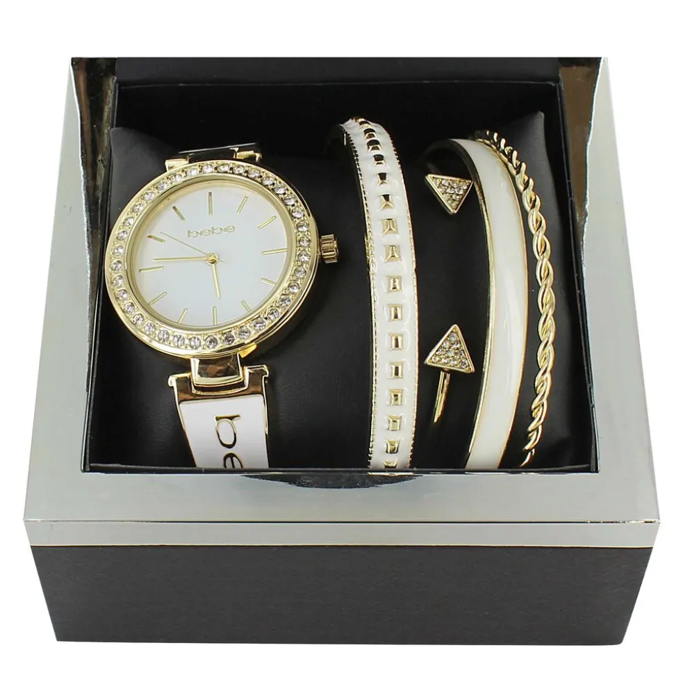 bebe Enameled Watch With Coordinating Bangles