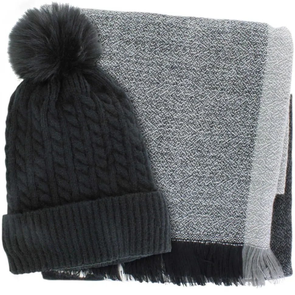 Couture Gems Oblong Color-Block Scarf and Hat Set