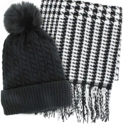 Couture Gems Oblong Houndstooth Scarf and Hat Set
