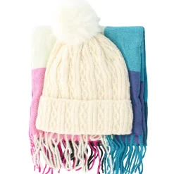Couture Gems Plaid Oblong Scarf & Knit Hat Set