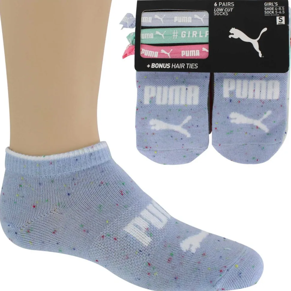 Girls' PUMA Low-Cut 6-Pair Pack With 3 Hair Ties