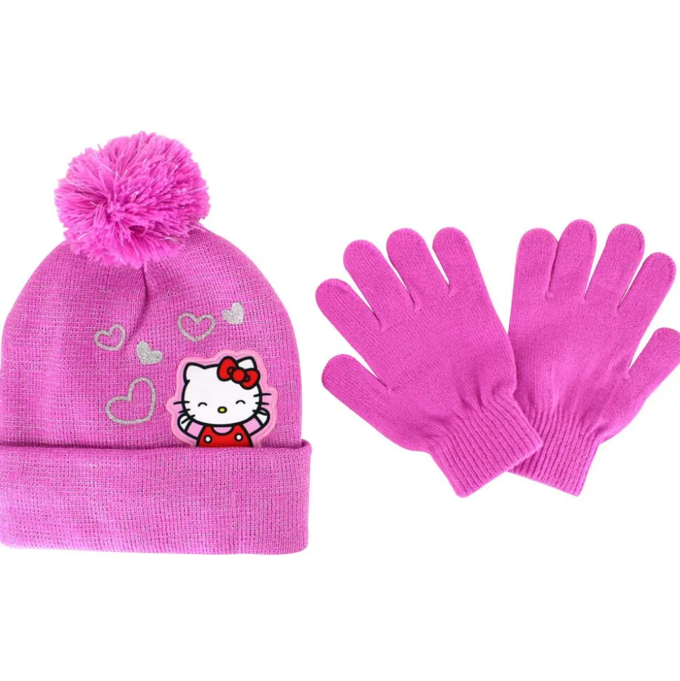 Kids' Hello Kitty Shimmery Knit Hat And Glove Set