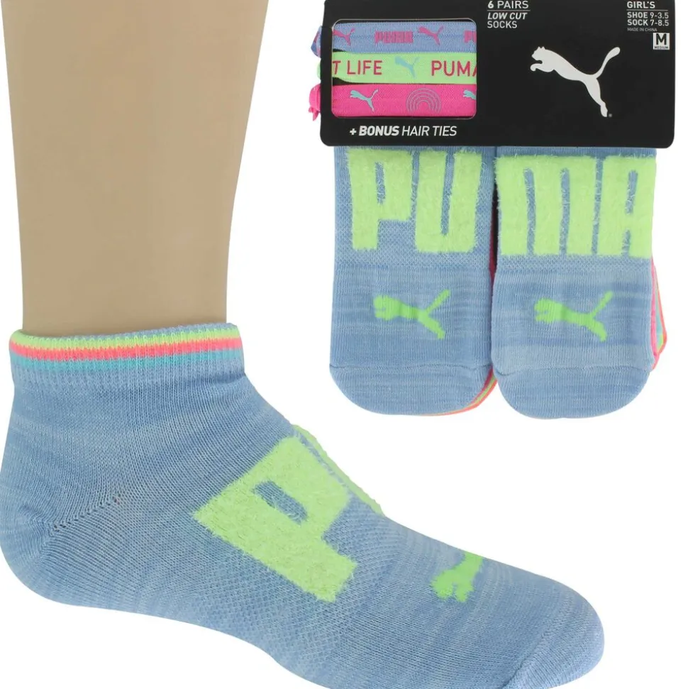Kids' PUMA Low-Cut 6-Pair Pack And Bonus Hair Ties