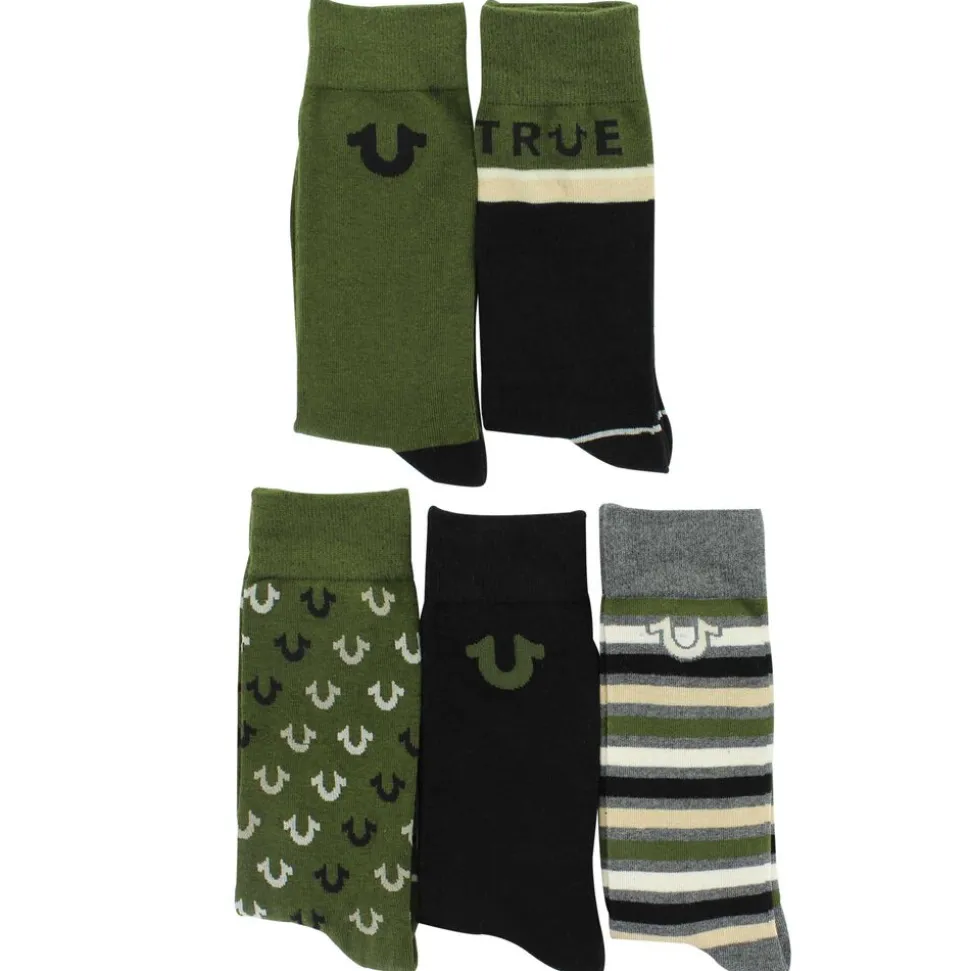 Men's True Religion Color Block Crew 5-Pair Pack