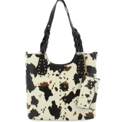 Sam & Hadley Large Braided Cow-Print Tote
