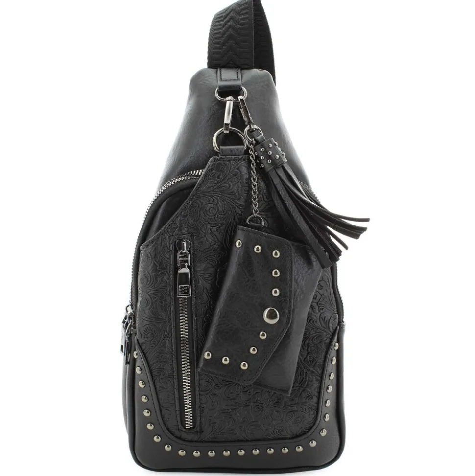 Sam & Hadley Tooled Sling With Clip-on Pouch