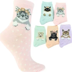 Women's ET TU Floral Cat Short Crews 5-Pair Pack
